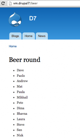 Blair added to the beer round after implementing hook_beer_round
